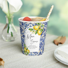 地中海風 青いタイル レモン ブライダルシャワー 紙コップ