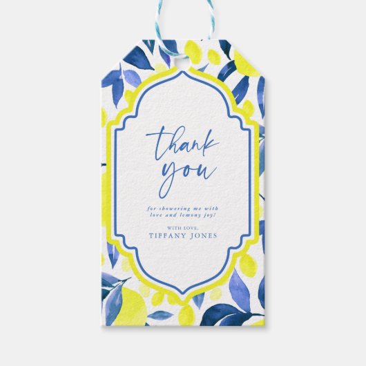 地中海風 青い タイルの黄色のレモン 結婚前のお祝い ギフトタグ (正面)