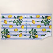 地中海 ヴィンテージ レモン ブルー ストライプ 名前 ビーチタオル (正面)