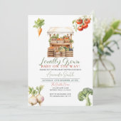 地元でモダン栽培された新鮮な市場の赤ちゃんシャワー 招待状 (スタンド正面)