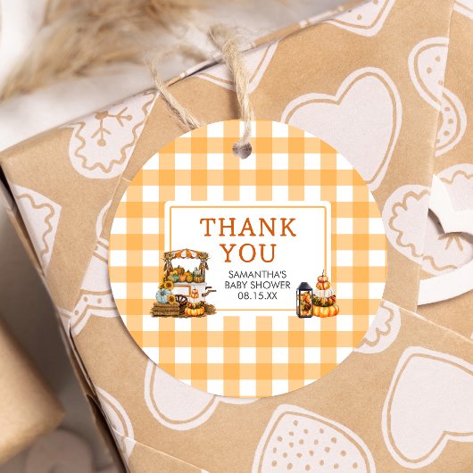 地元で栽培されたカボチャの赤ちゃんシャワーラウンド フェイバータグ