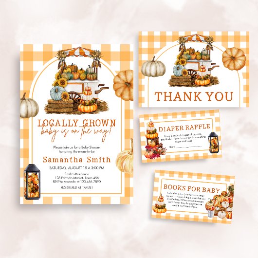 地元で栽培されたカボチャの赤ちゃんシャワー 招待状