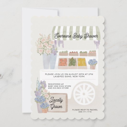 地元で栽培されたカートのベビシャワー招待状 招待状