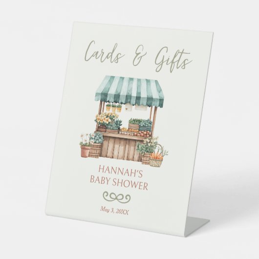地元で栽培されたカードとギフト赤ちゃんシャワー 台座サイン (正面)