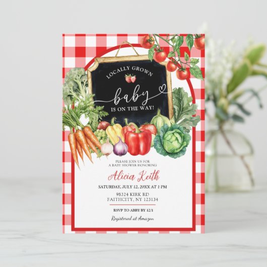 地元で栽培されたギンガムベビーシャワー 招待状 (スタンド正面)