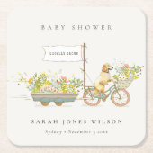 地元で栽培されたゴールデンレトリバーフローラベビーシャワー スクエアペーパーコースター (正面)