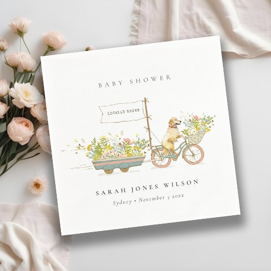 地元で栽培されたゴールデンレトリバーフローラベビーシャワー スタンダードカクテルナプキン