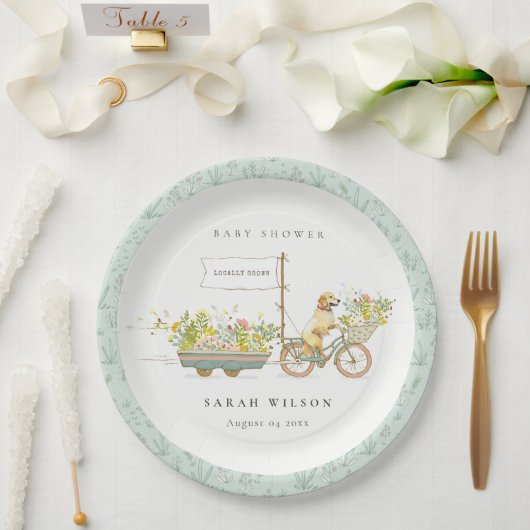 地元で栽培されたゴールデンレトリバーフローラベビーシャワー ペーパープレート (ウェディング)