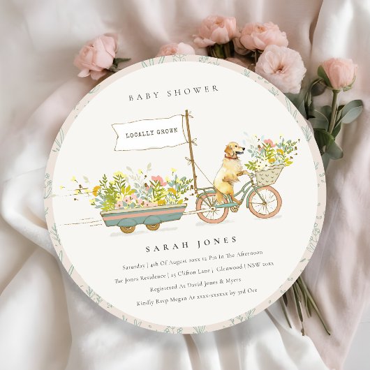 地元で栽培されたゴールデンレトリバーフローラベビーシャワー 招待状