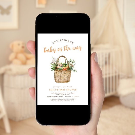 地元で栽培されたスクリプト農家市場ベビーシャワー 招待状