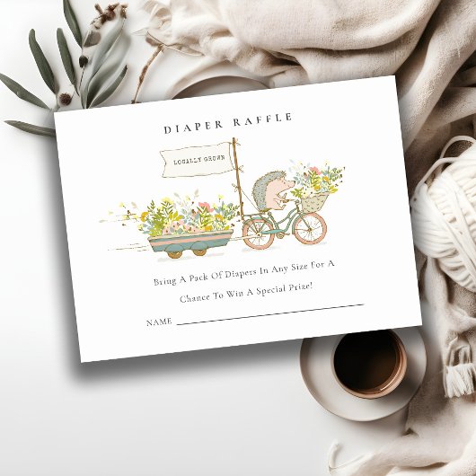 地元で栽培されたハリネズミおむつラッフルベビーシャワー エンクロージャーカード