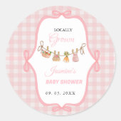 地元で栽培されたピンクのガールベビーシャワーベビーの散水 ラウンドシール (正面)