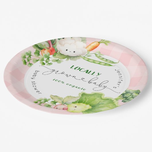 地元で栽培されたピンクのベビー農家市場ベビーシャワー ペーパープレート (アングル)