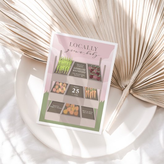 地元で栽培されたピンクの農家市場ベビーシャワー 招待状