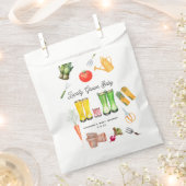 地元で栽培されたピンクブーツガーデン赤ちゃんシャワー フェイバーバッグ (クリップ留めされた状態)