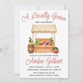 地元で栽培されたファーマーズマーケットの赤ちゃんシャワー 招待状 (正面)