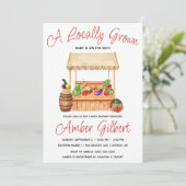 地元で栽培されたファーマーズマーケットの赤ちゃんシャワー 招待状 (スタンド正面)