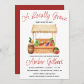 地元で栽培されたファーマーズマーケットの赤ちゃんシャワー 招待状 (正面/裏面)