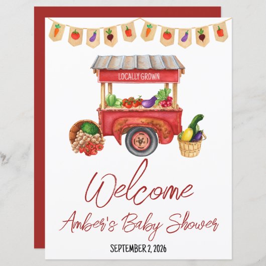 地元で栽培されたファーマーズマーケットベビーシャワーへようこそ (正面/裏面)