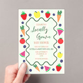 地元で栽培されたファーマーズマーケットベビーシャワー アクリル招待状 (インサイチュ (ポータブル))