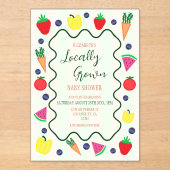 地元で栽培されたファーマーズマーケットベビーシャワー アクリル招待状 (正面)