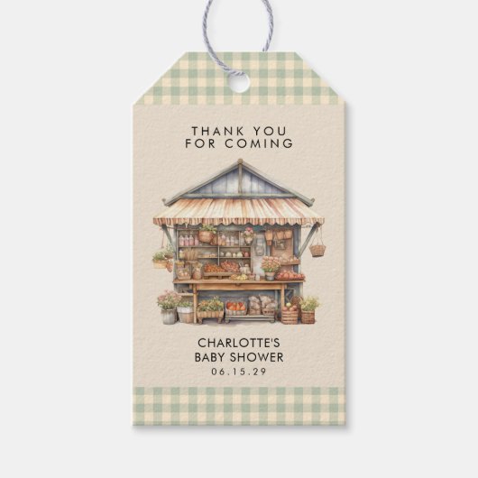 地元で栽培されたファーマーズマーケットベビーシャワー ギフトタグ (正面)