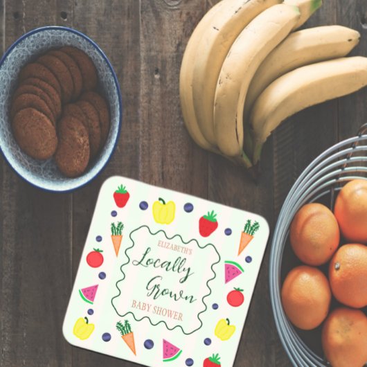 地元で栽培されたファーマーズマーケットベビーシャワー スクエアペーパーコースター