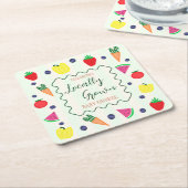 地元で栽培されたファーマーズマーケットベビーシャワー スクエアペーパーコースター (アングル)