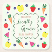 地元で栽培されたファーマーズマーケットベビーシャワー スクエアペーパーコースター (正面)