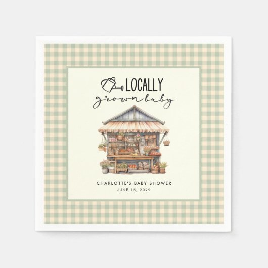 地元で栽培されたファーマーズマーケットベビーシャワー スタンダードカクテルナプキン (正面)