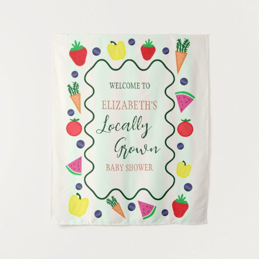 地元で栽培されたファーマーズマーケットベビーシャワー タペストリー (正面)