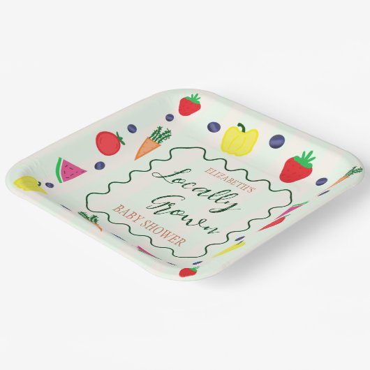 地元で栽培されたファーマーズマーケットベビーシャワー ペーパープレート (傾斜あり)