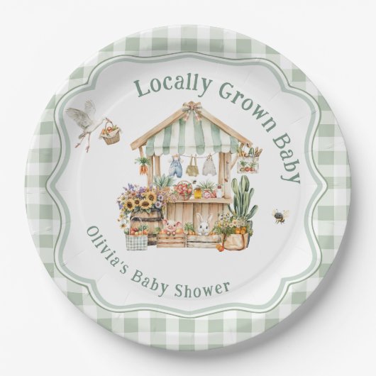 地元で栽培されたファーマーズマーケットベビーシャワー ペーパープレート (正面)