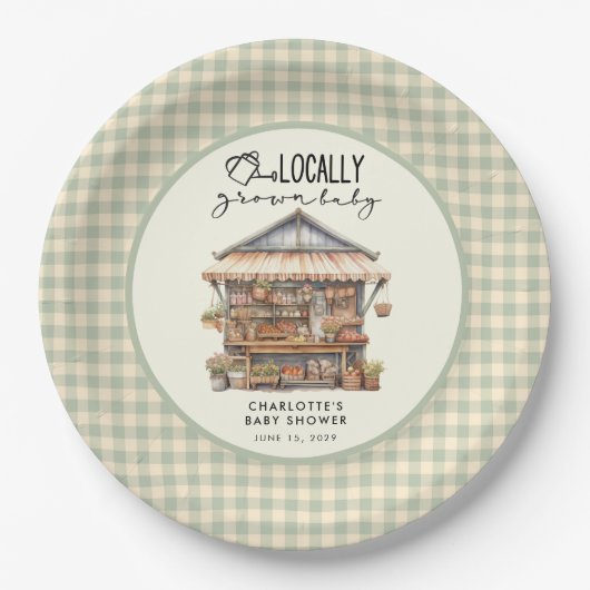 地元で栽培されたファーマーズマーケットベビーシャワー ペーパープレート (正面)