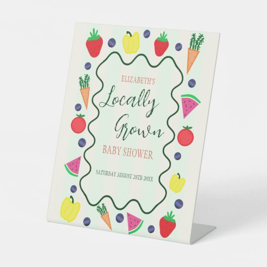 地元で栽培されたファーマーズマーケットベビーシャワー 台座サイン (正面)