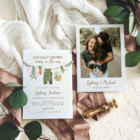 地元で栽培されたファーマーズマーケットベビーシャワー 招待状