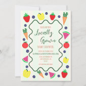 地元で栽培されたファーマーズマーケットベビーシャワー 招待状 (正面)