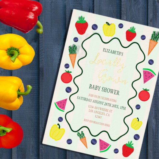 地元で栽培されたファーマーズマーケットベビーシャワー 箔招待状