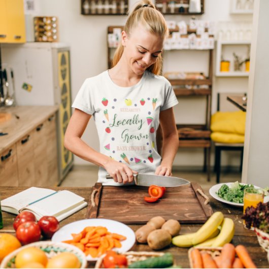 地元で栽培されたファーマーズマーケットベビーシャワー Tシャツ