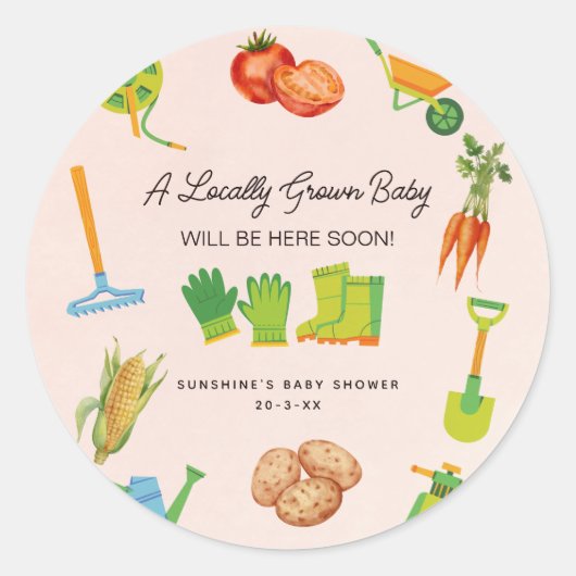 地元で栽培されたブーツ野菜ベビーシャワークラシック ラウンドシール (正面)