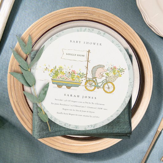 地元で栽培されたヘッジホッグフローラベビーシャワー招待状 サンキューカード