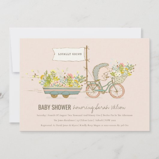 地元で栽培されたヘッジホッグフローラベビーシャワー招待状 サンキューカード (正面)