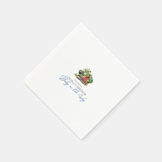 地元で栽培されたベビーザウェイ – 野菜 – 青 スタンダードカクテルナプキン (角)