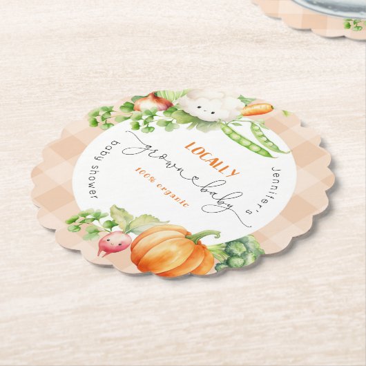 地元で栽培されたベビー秋パンプキンファーム赤ちゃんシャワー ペーパーコースター (アングル)