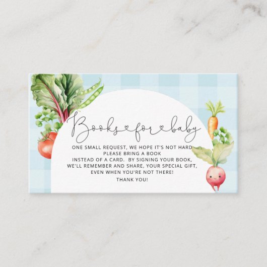 地元で栽培されたベビー農家のベビーチケット用の本 エンクロージャーカード (正面)