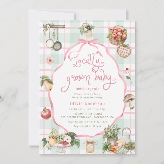 地元で栽培されたベビー農家マーケットガールベビーシャワー 招待状 (正面)