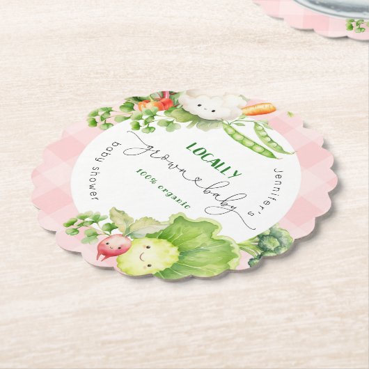 地元で栽培されたベビー農家市場のベビースシャワー ペーパーコースター (アングル)