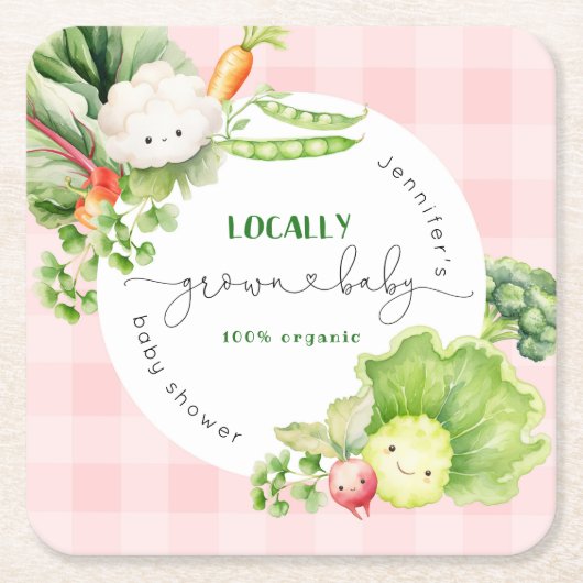 地元で栽培されたベビー農家市場のベビースシャワー ペーパーコースター (正面)