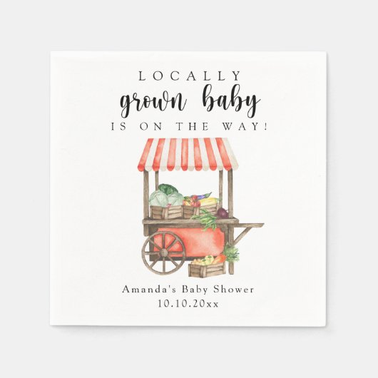 地元で栽培されたベビー農家市場カート赤ちゃんシャワー スタンダードカクテルナプキン (正面)