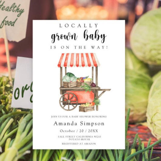 地元で栽培されたベビー農家市場カート赤ちゃんシャワー 招待状